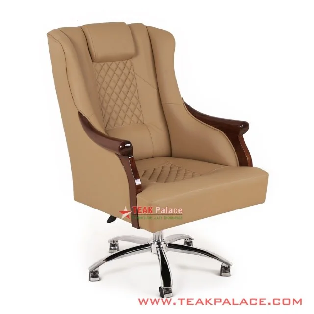 Kursi Kantor Direktur Kayu Jati Mewah Chairman Kulit Capucino