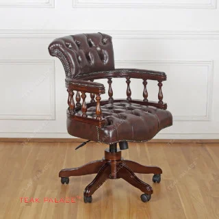 Kursi Kantor Direktur Mewah Klasik Kulit Antik Kayu Jati TKDN Alero