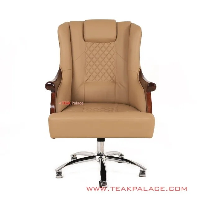 Kursi Kantor Direktur Kayu Jati Mewah Chairman Kulit Capucino