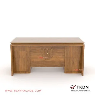 Meja Kantor Pimpinan Jati Minimalis TKDN Ukir Garuda Kutai 160