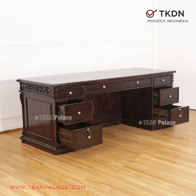 Meja Direktur Mewah Kayu Jati Ukir Jepara Seri Keraton