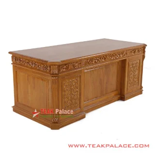 Meja Kerja Direktur Ukir Golden Teak Seri Palembang