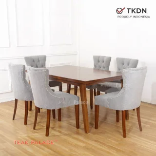 Meja Makan 6 Kursi Kayu Jati Almera Abu-abu