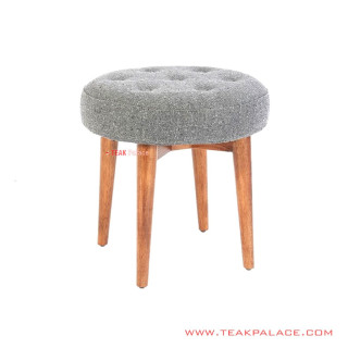 Stool Bangku Makan Kayu Jati Salak Brown Kain Dolphin Seri Bingo