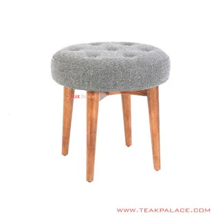 Stool Bangku Makan Kayu Jati Salak Brown Kain Dolphin Seri Bingo