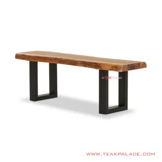 Bangku Kayu Jati Minimalis Kaki Besi Seri Melani