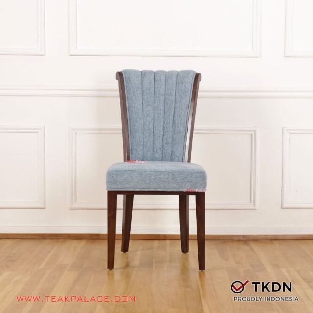 Kursi Makan Mewah TKDN Kayu Jati Seri Gama Kain Biru Kursi Makan Mewah TKDN Kayu Jati Seri Gama Kain Biru