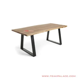 Meja Makan Kaki Besi Daun Kayu Natural Minimalis Seri Lucena