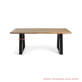Meja Makan Kaki Besi Daun Kayu Natural Minimalis Seri Lucena