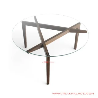 Meja Makan Horma Kaca Bundar Jati Minimalis