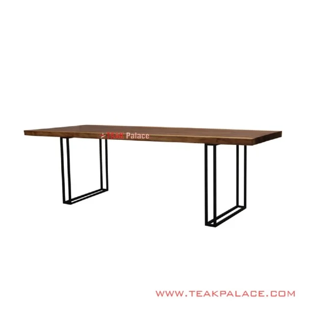 Meja Makan Kaki Besi Meh Solid Natural Seri Bogor 8 Seater