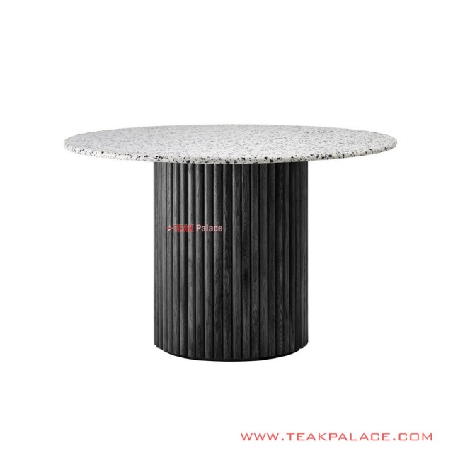 Meja Makan Marmer Bundar Daisen Minimalis Jati Hitam Meja Makan Marmer Bundar Daisen Minimalis Jati Hitam