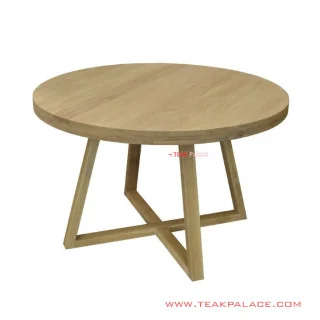 Meja Makan Mondy Bundar Kayu Jati Natural