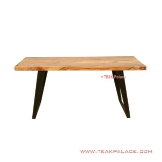Meja Makan Jati Natural Stefi Minimalis Kaki Besi Klasik