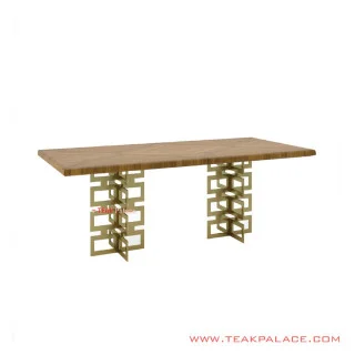 Meja Makan Seri Gilena salak Brown Kaki Besi Emas