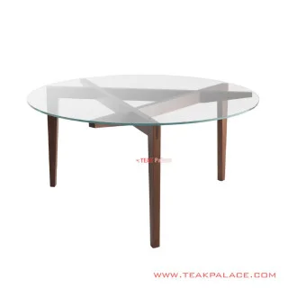 Meja Makan Horma Kaca Bundar Jati Minimalis