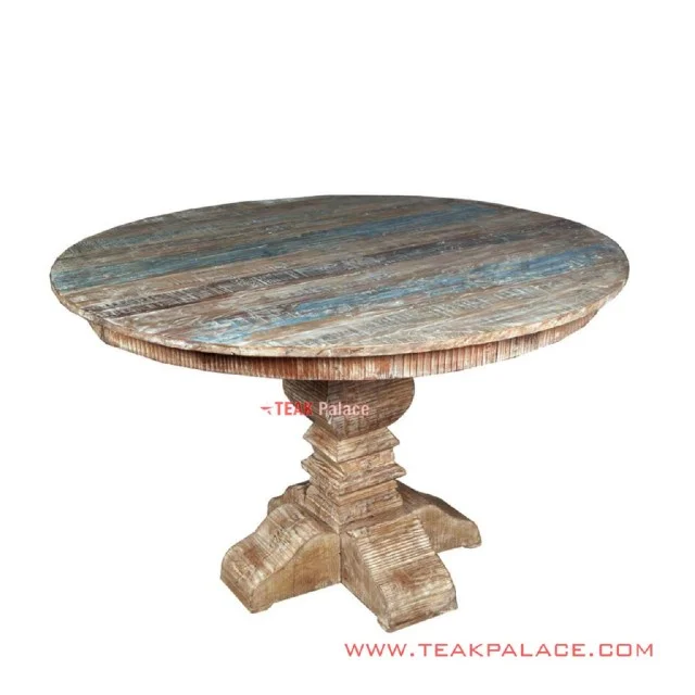 Meja Makan White Rustic Bundar Klasik Seri Jessica