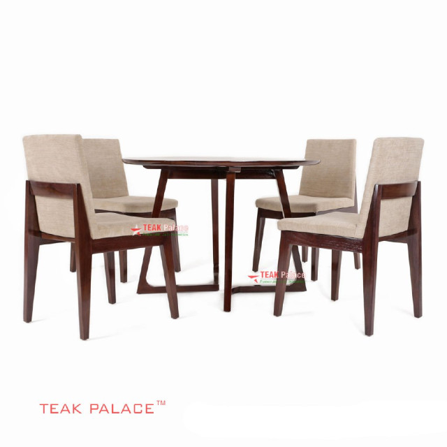 Meja Makan 4 Kursi Kayu Jati Bundar Seri Mondy Cream