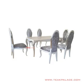 Meja Makan Set 6 Kursi Putih Silver Milano Meja Makan Set 6 Kursi Putih Silver Milano