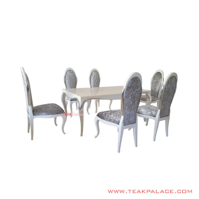 Meja Makan Set 6 Kursi Putih Silver Milano Meja Makan Set 6 Kursi Putih Silver Milano