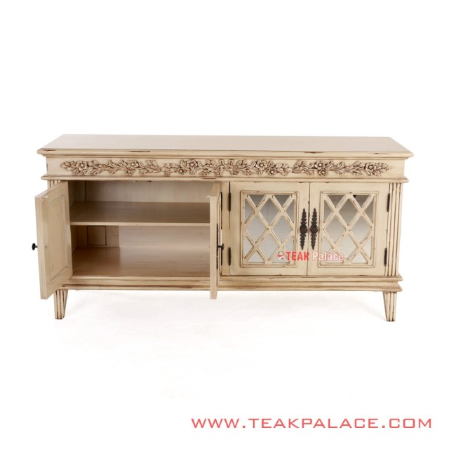 Buffet Antik Minimalis Duco Ivory Ukiran Seri Camelia