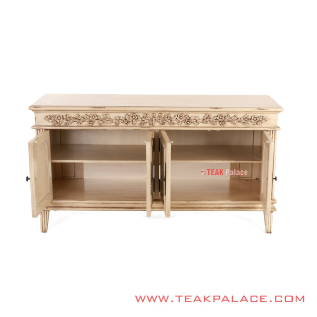 Buffet Antik Minimalis Duco Ivory Ukiran Seri Camelia