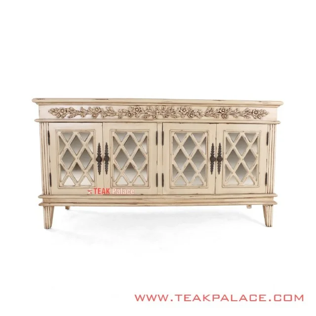 Buffet Antik Minimalis Duco Ivory Ukiran Seri Camelia