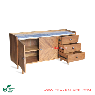 Buffet Minimalis Vintage kayu Jati Natural Seri Arna Top Marmer Carara Buffet Minimalis Vintage kayu Jati Natural Seri Arna Top Marmer Carara