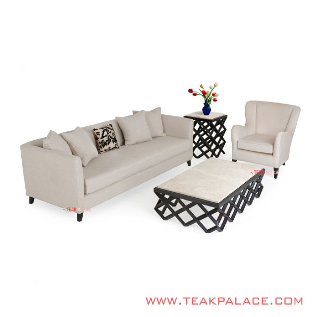 Sofa Minimalis Set 31 Set Accent Beludru Krem TKDN
