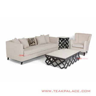 Sofa Minimalis Set 31 Set Accent Beludru Krem TKDN