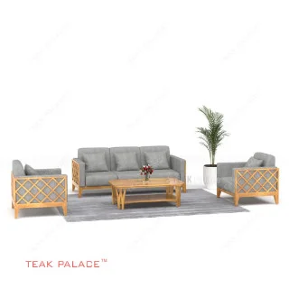 Kursi Tamu Minimalis 311 Kayu Jati Kain Abu-Abu Alvaro