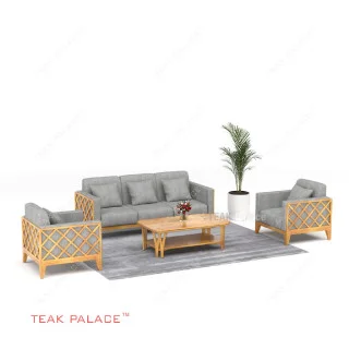 Kursi Tamu Minimalis 311 Kayu Jati Kain Abu-Abu Alvaro