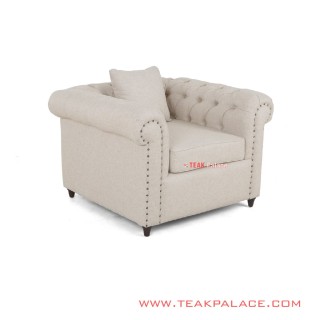 Single Sofa Cream Linen Chesterfield