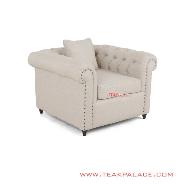 Single Sofa Cream Linen Chesterfield