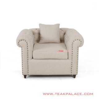 Single Sofa Cream Linen Chesterfield
