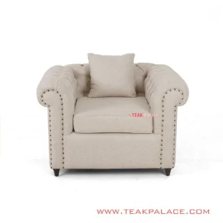 Single Sofa Cream Linen Chesterfield
