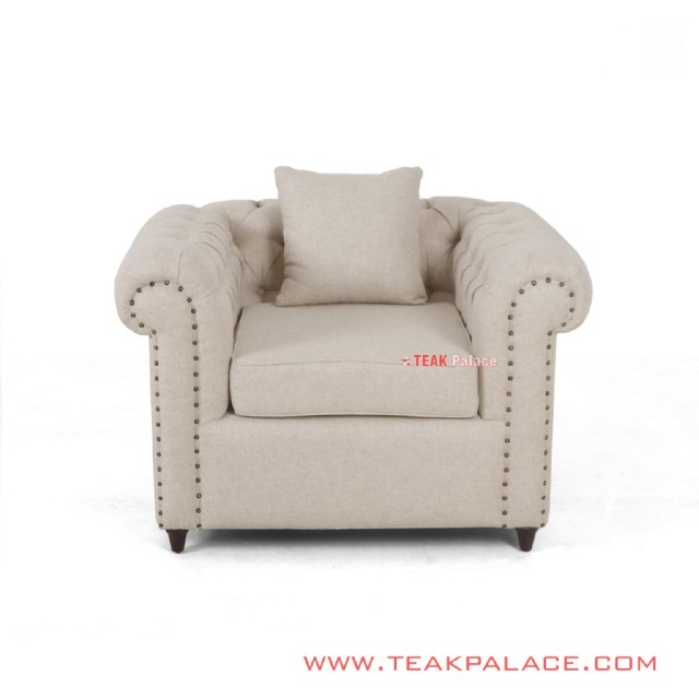 Single Sofa Cream Linen Chesterfield