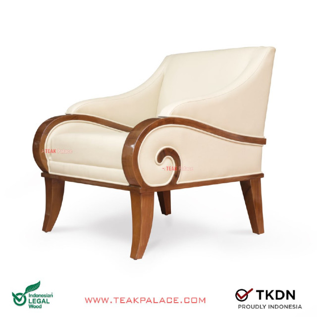 Kursi Minimalis Kayu Jati Seri Jasmine Single Ivory