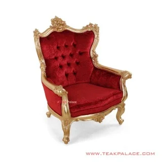 Sofa Ukir Mewah Warna Emas Seri Shinta Kain Merah
