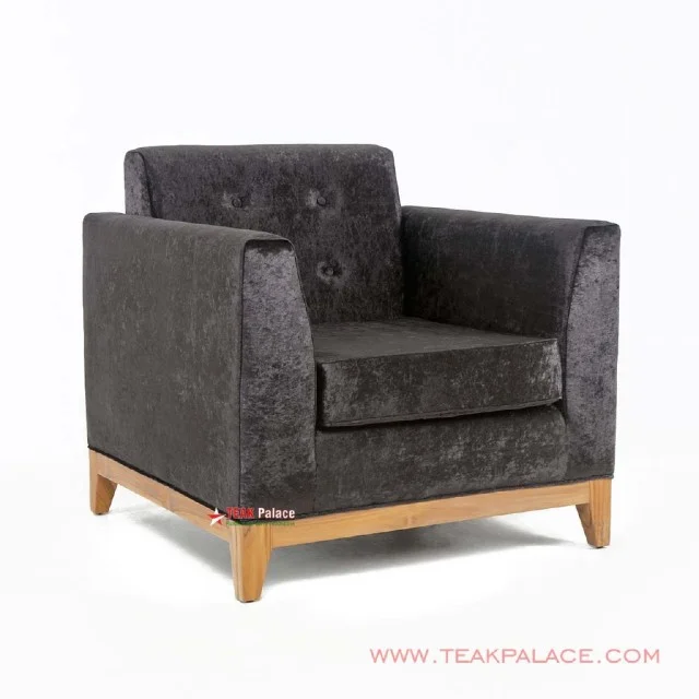 Kursi Sofa Jati Single Seri Riau Kain Hitam