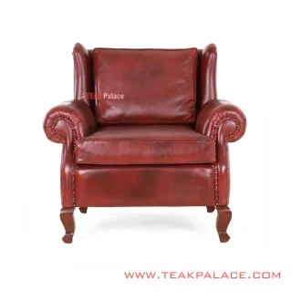 Sofa Single Minimalis Seri Sella Jati Black Walnut Kulit Oscar