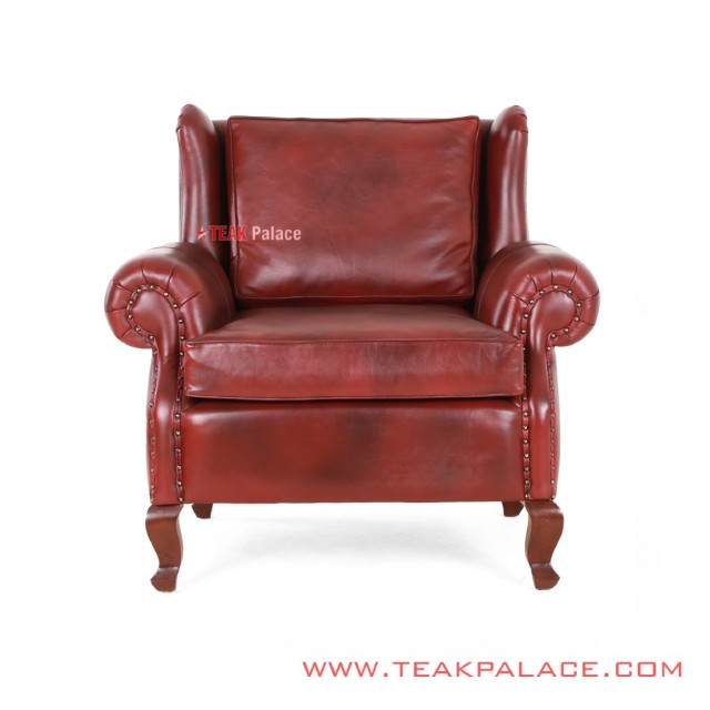 Sofa Single Minimalis Seri Sella Jati Black Walnut Kulit Oscar