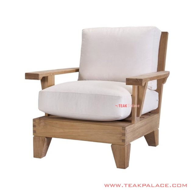 Sofa Single Thoshiro Kayu Jati Natural Cushion Kain Putih