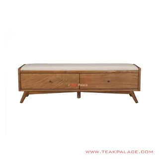 Bangku Kayu Jati 2 Laci Tempat Sandal Sepatu Seri Doha