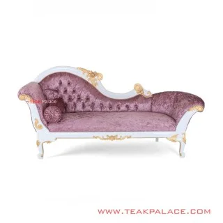 Sofa Santai Kayu Jati Ukir Warna Putih Ungu Seri Dahlia