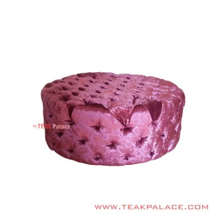 Bangku Puff Bundar Chester Kain pink Bangku Puff Bundar Chester Kain pink