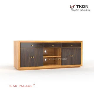 Meja TV Minimalis Modern Kayu Jati Seri Kubik TKDN