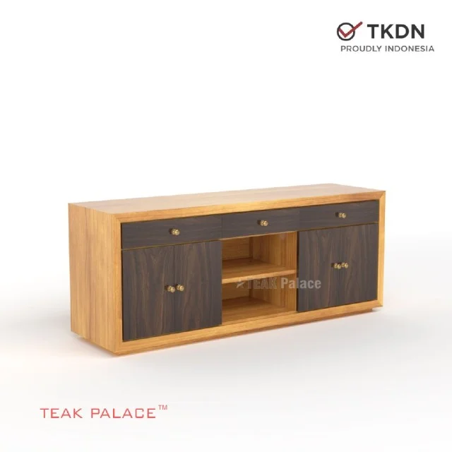 Meja TV Minimalis Modern Kayu Jati Seri Kubik TKDN Meja TV Minimalis Modern Kayu Jati Seri Kubik TKDN