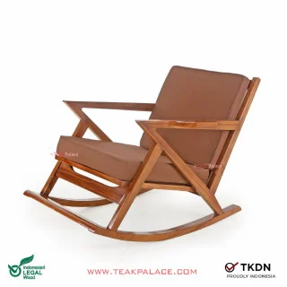 Kursi Goyang Minimalis Kayu Jati Seri bandung Kain Coklat