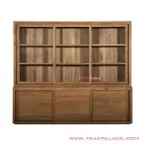 Lemari Pajangan Jati Natural 3 Pintu Sliding Seri Cirebon